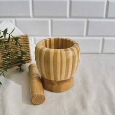 Mortier et pilon en bois de bambou - Outil de cuisine naturel