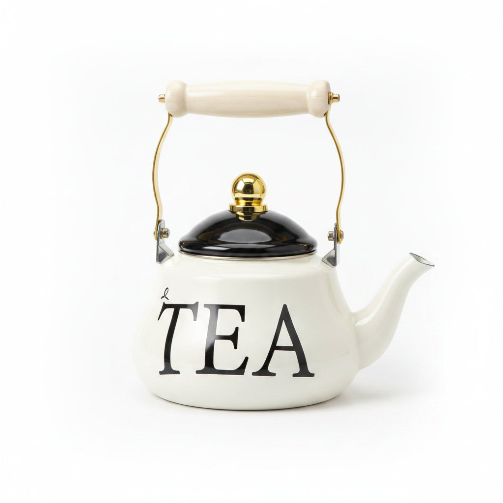 Théière Vintage en Émail avec Inscription "TEA" – Bouilloire de Style Rétro Chic