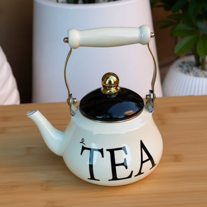 Théière Vintage en Émail avec Inscription "TEA" – Bouilloire de Style Rétro Chic