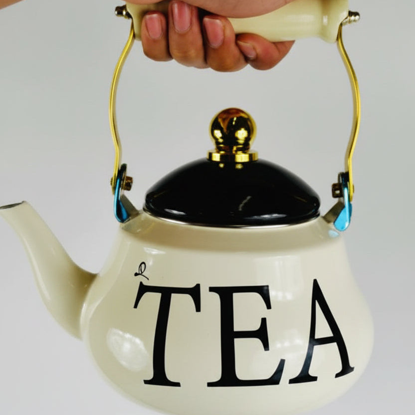 Théière Vintage en Émail avec Inscription "TEA" – Bouilloire de Style Rétro Chic