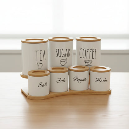 Ensemble de 7 Bocaux à Épices et Condiments – Pots de Cuisine avec Support Double Niveau