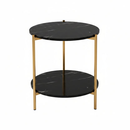 Table d'Appoint Ronde Effet Marbre Noir – Bout de Canapé Luxe et Pieds Dorés