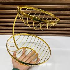 Corbeille à Fruits 2 étage Design en Métal Doré – Élégante et Moderne