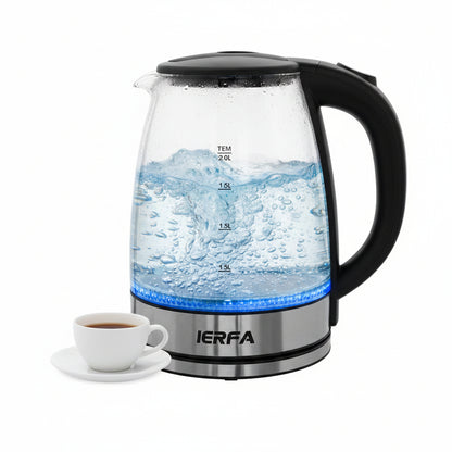 Bouilloire Électrique en Verre et Inox 2.0L – Bouilloire Transparente avec Éclairage LED