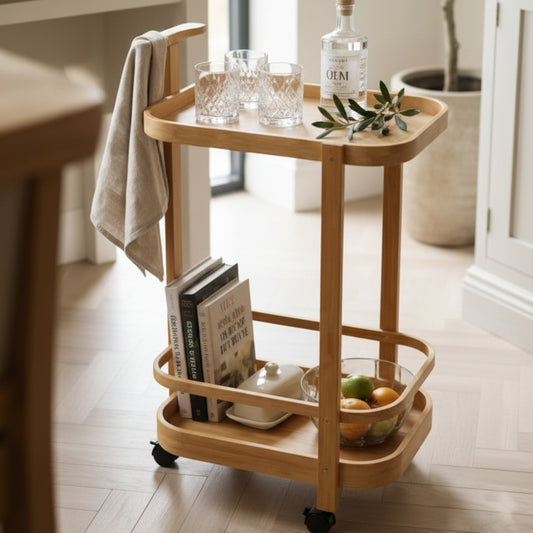 Desserte de Salle de Bain en Bambou à Roulettes – Chariot de Rangement Spa