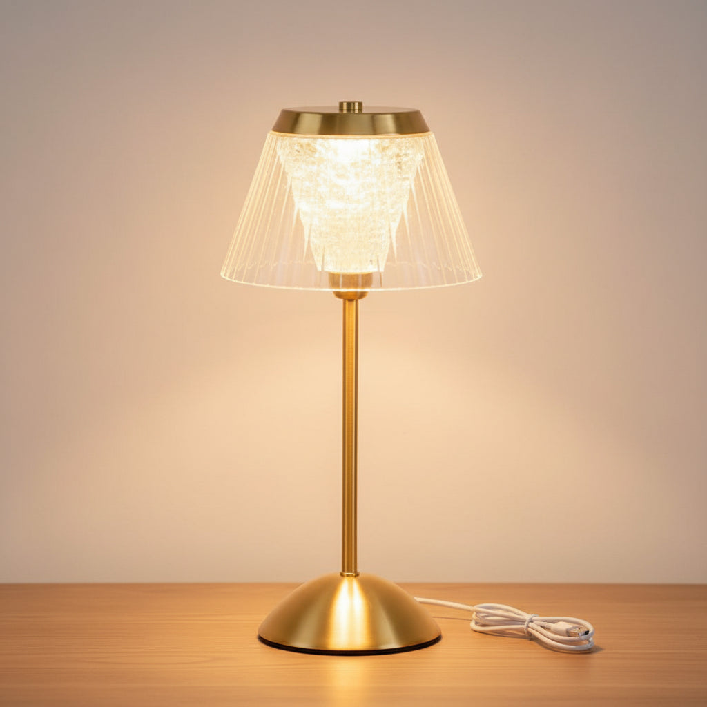 Lampe de Table LED Sans Fil Cristalline – Veilleuse Rechargeable Tactile en Métal Doré