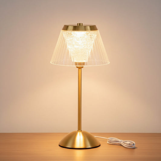 Lampe de Table LED Sans Fil Cristalline – Veilleuse Rechargeable Tactile en Métal Doré