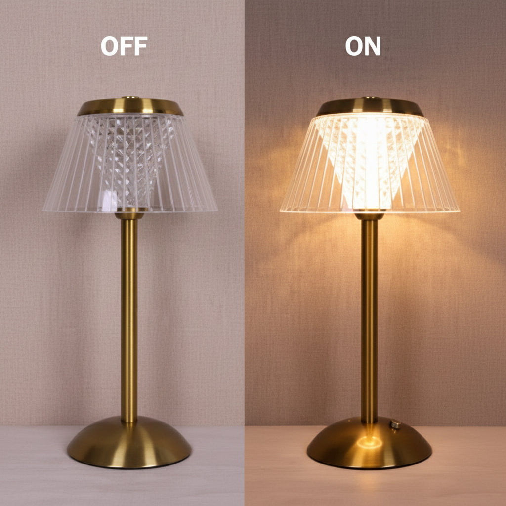 Lampe de Table LED Sans Fil Cristalline – Veilleuse Rechargeable Tactile en Métal Doré