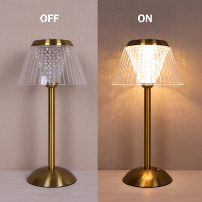 Lampe de Table LED Sans Fil Cristalline – Veilleuse Rechargeable Tactile en Métal Doré