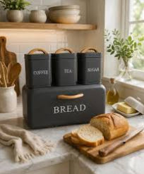 Pack Storage Cuisine Mat – Boîte à Pain & 3 Bocaux Nordiques