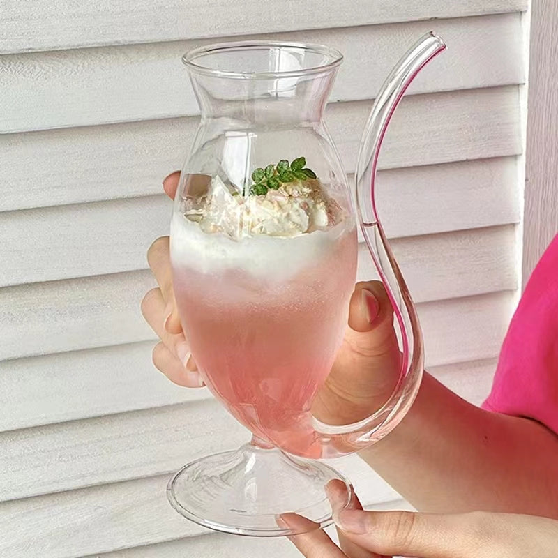 3 Tasse à Eau en Verre Transparent avec Paille Intégrée