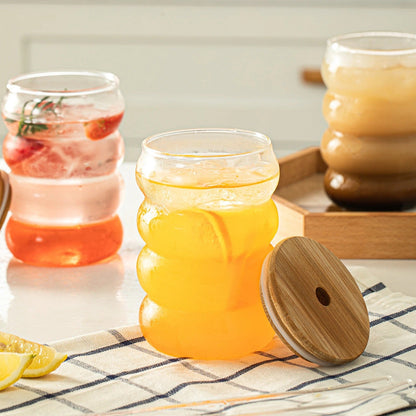 3 Verre Créatif Ondulé avec Couvercle et Paille 250ML