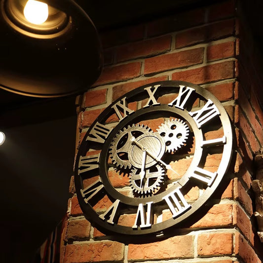 Horloge Murale Industrielle en Métal – Design Vintage avec Rouages Apparents