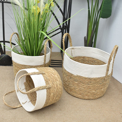Panier de Rangement en Corde de Paille & Coton – Lot de 3