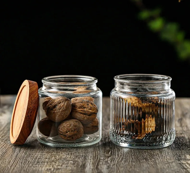 3 Bocaux Hermétiques en Verre Borosilicaté avec Couvercle en Bois