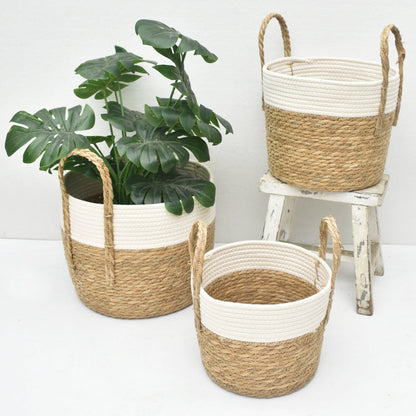 Panier de Rangement en Corde de Paille & Coton – Lot de 3