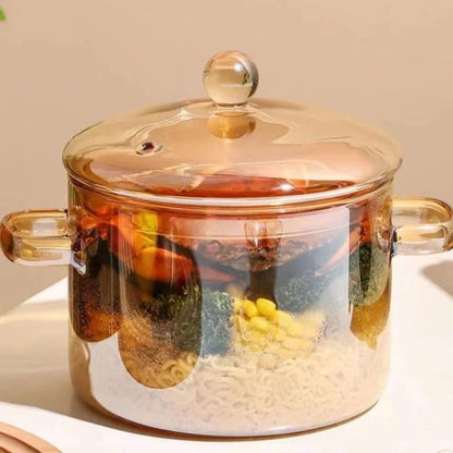 Casserole en Verre Ambré avec Couvercle - Capacité de 1,5 L