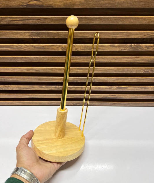 Porte-rouleau Cuisine Chic – Base Bois Clair & Or Brillant