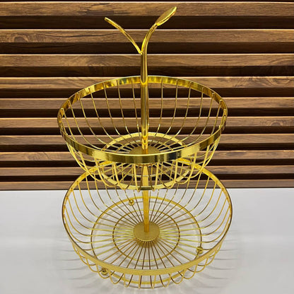 Corbeille à Fruits 2 étage Design en Métal Doré – Élégante et Moderne