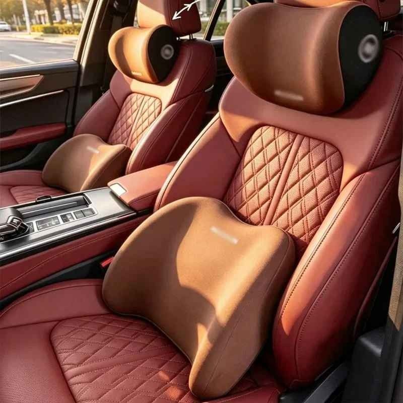 Kit Ergonomique Voiture Premium : Coussin Lombaire &amp; Repose-Tête en Mousse à Mémoire de Forme