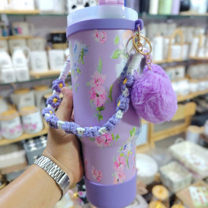 Gobelet Isotherme de Voyage avec Dragonne Fleurie et Pompon – Bouteille Nomade