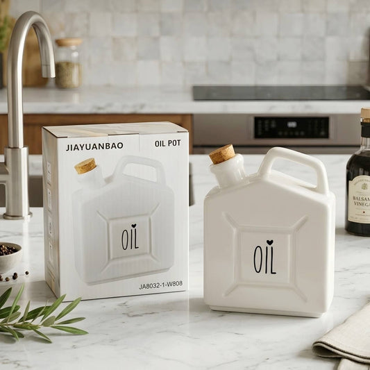 Bouteille d'Huile en Céramique Design Bidon – Huilier Original avec Bouchon en Liège