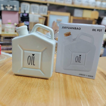 Bouteille d'Huile en Céramique Design Bidon – Huilier Original avec Bouchon en Liège