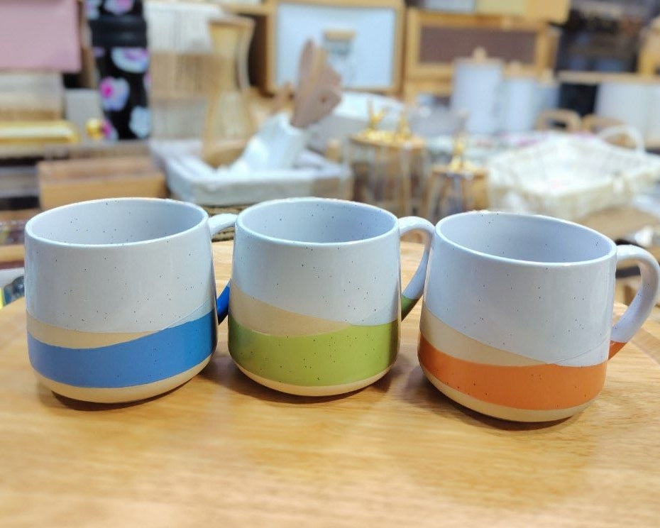 Ensemble de 3 Mugs en Céramique Mouchetée – Tasses Design Bleu, Vert et Orange
