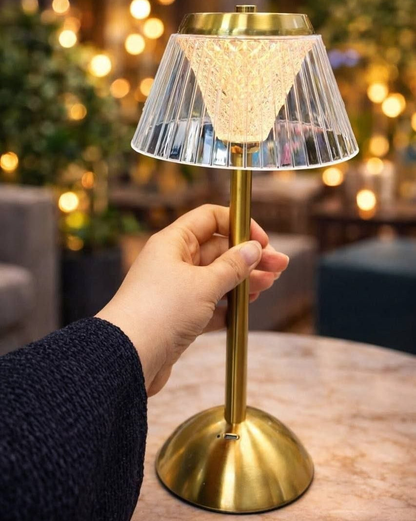 Lampe de Table LED Sans Fil Cristalline – Veilleuse Rechargeable Tactile en Métal Doré