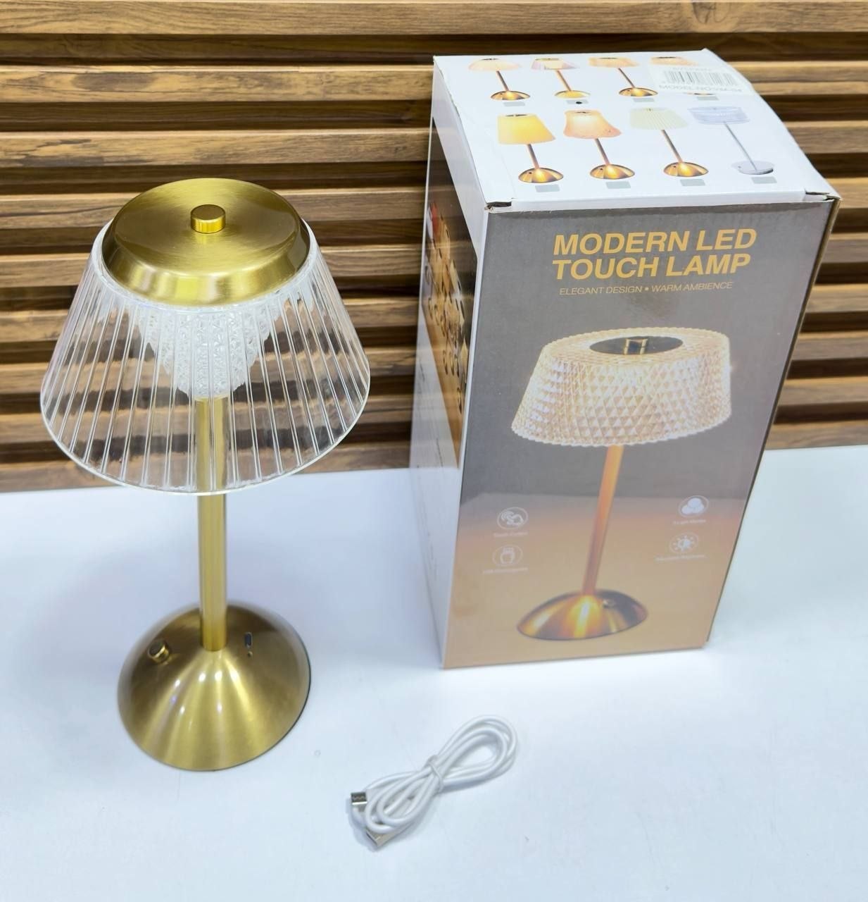 Lampe de Table LED Sans Fil Cristalline – Veilleuse Rechargeable Tactile en Métal Doré