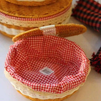 Ensemble de 3 Paniers de Pique-Nique en Osier – Corbeilles avec Doublure Gingham