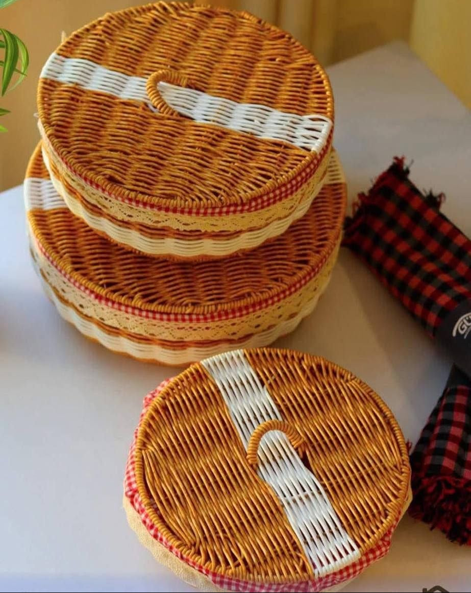 Ensemble de 3 Paniers de Pique-Nique en Osier – Corbeilles avec Doublure Gingham