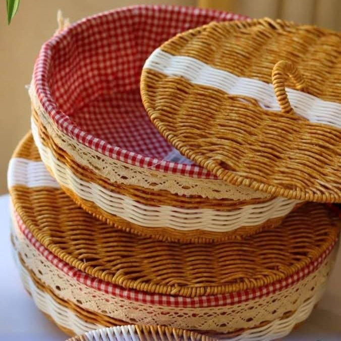 Ensemble de 3 Paniers de Pique-Nique en Osier – Corbeilles avec Doublure Gingham