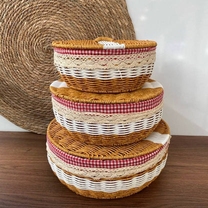 Ensemble de 3 Paniers de Pique-Nique en Osier – Corbeilles avec Doublure Gingham