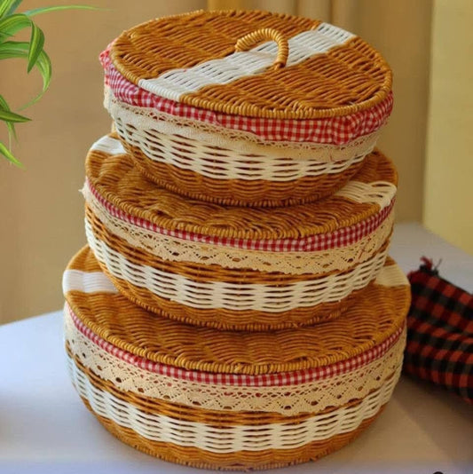 Ensemble de 3 Paniers de Pique-Nique en Osier – Corbeilles avec Doublure Gingham