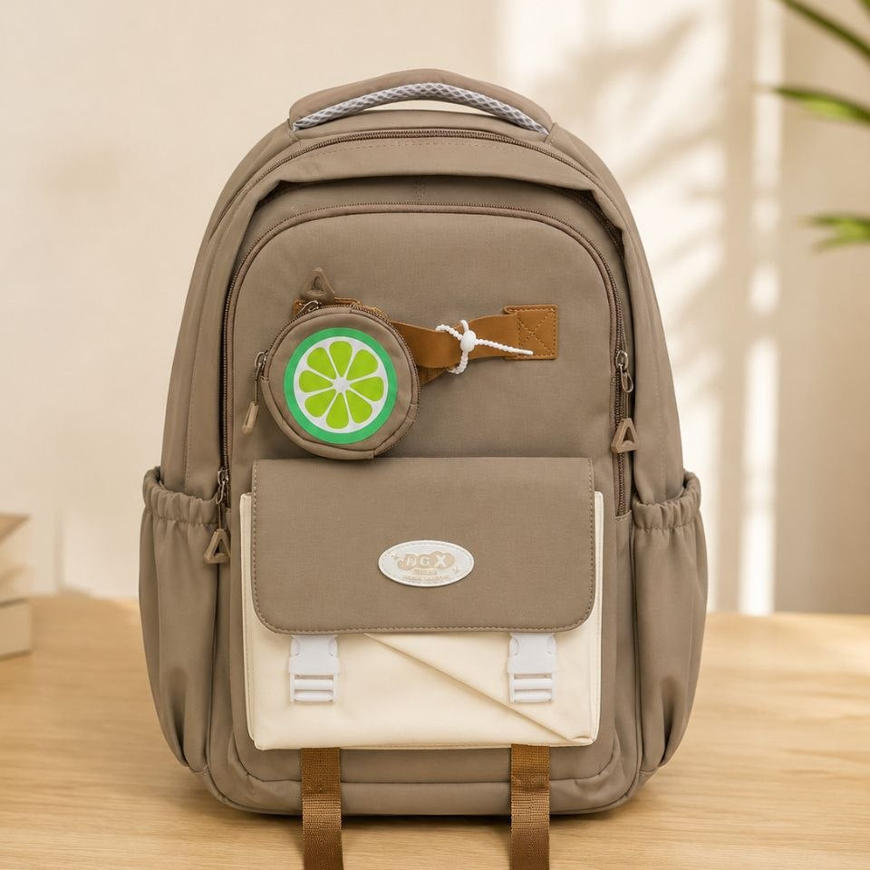 Sac à Dos Scolaire Multi-Poches avec Pochette Citron – Cartable Ergonomique et Stylé