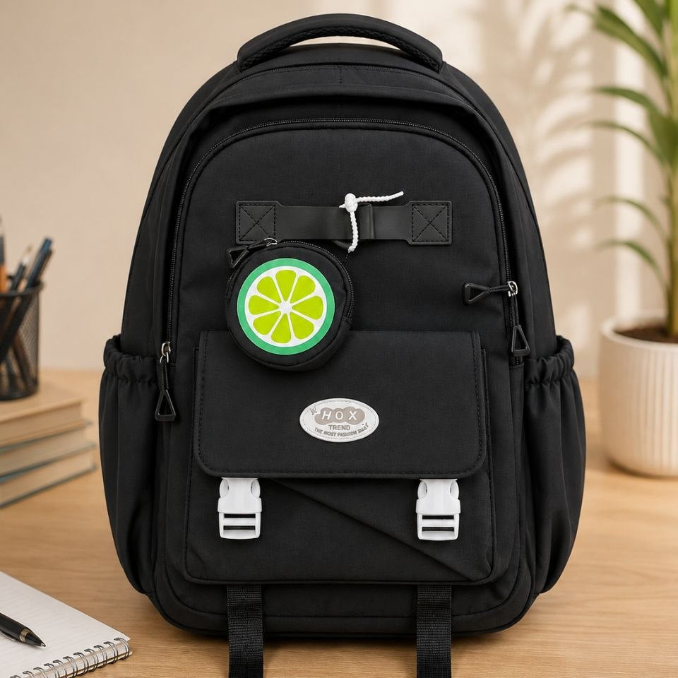 Sac à Dos Scolaire Multi-Poches avec Pochette Citron – Cartable Ergonomique et Stylé