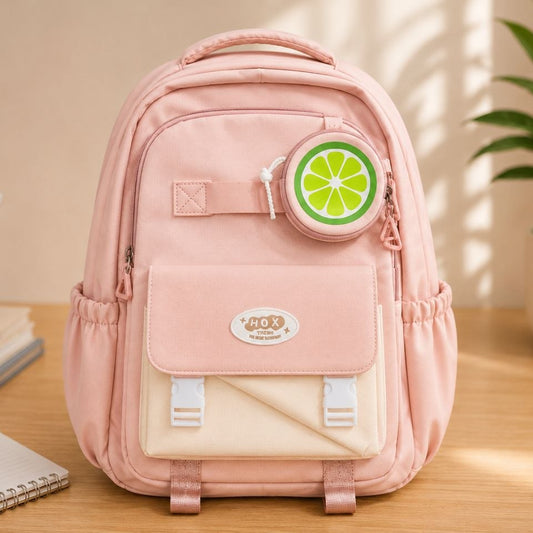 Sac à Dos Scolaire Multi-Poches avec Pochette Citron – Cartable Ergonomique et Stylé