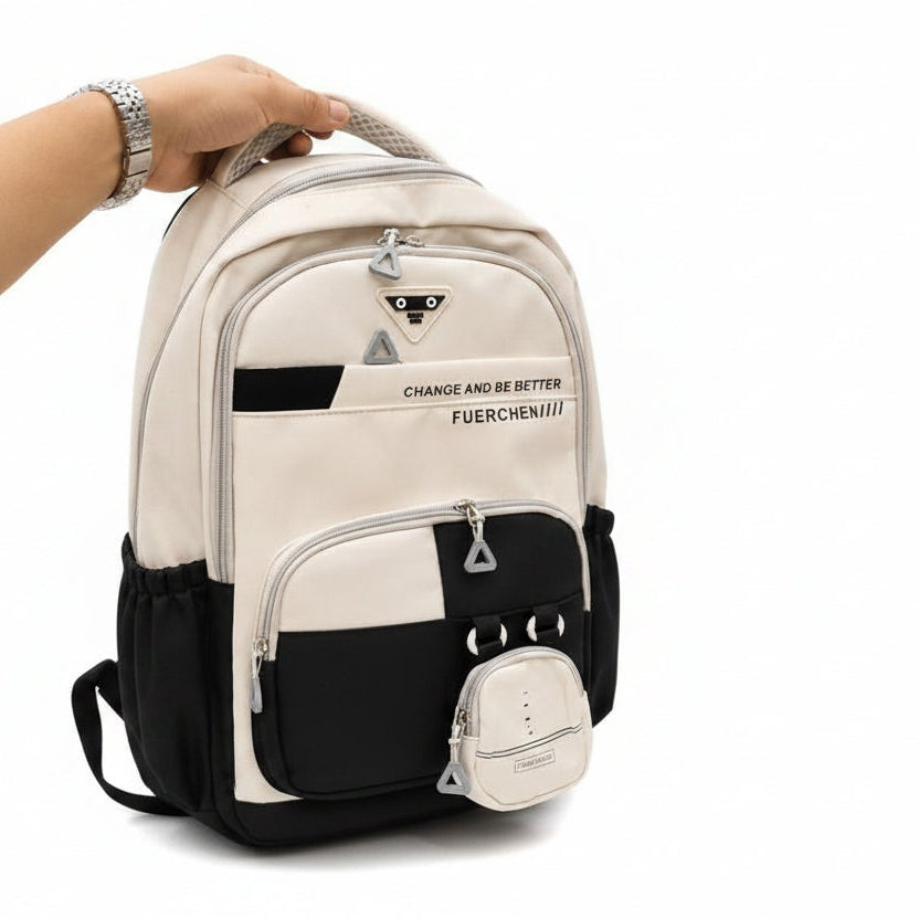 Sac à Dos Scolaire FUERCHEN Multi-Poches – Cartable Ergonomique avec Mini Trousse