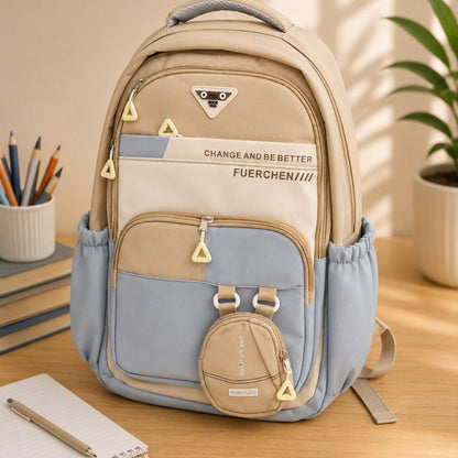 Sac à Dos Scolaire FUERCHEN Multi-Poches – Cartable Ergonomique avec Mini Trousse