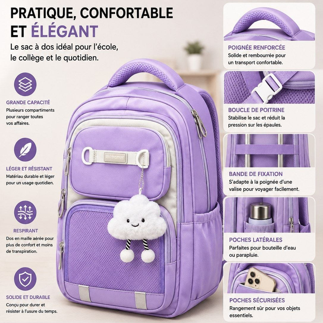 Sac à Dos Scolaire Multi-Poches avec Fenêtre Transparente – Cartable Ergonomique Style Kawaii (Médical)