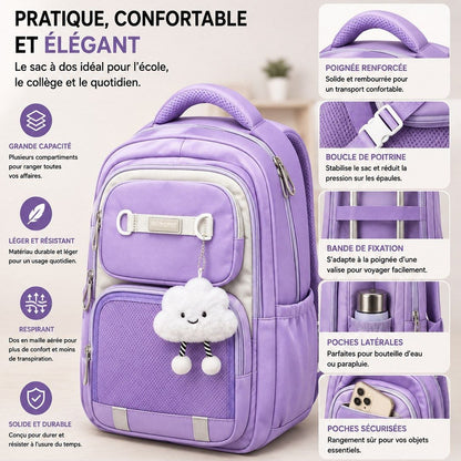 Sac à Dos Scolaire Multi-Poches avec Fenêtre Transparente – Cartable Ergonomique Style Kawaii (Médical)