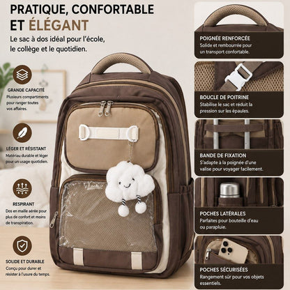 Sac à Dos Scolaire Multi-Poches avec Fenêtre Transparente – Cartable Ergonomique Style Kawaii (Médical)