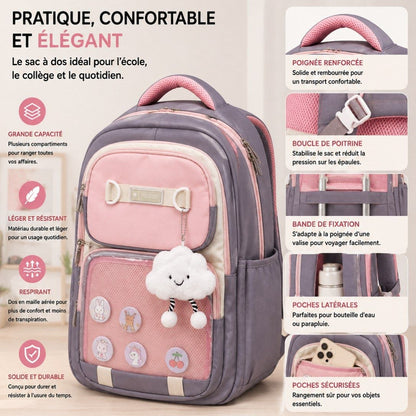 Sac à Dos Scolaire Multi-Poches avec Fenêtre Transparente – Cartable Ergonomique Style Kawaii (Médical)