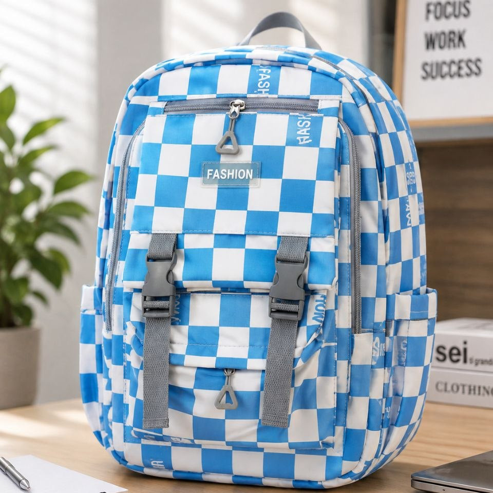 Sac à Dos Scolaire à Damiers – Cartable Ergonomique Style Urbain et Rétro