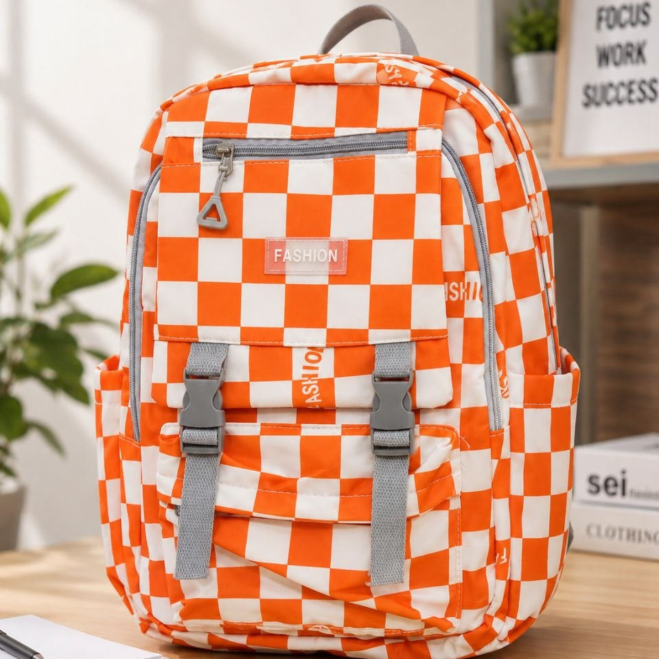 Sac à Dos Scolaire à Damiers – Cartable Ergonomique Style Urbain et Rétro