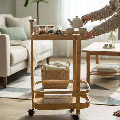 Desserte de Salle de Bain en Bambou à Roulettes – Chariot de Rangement Spa