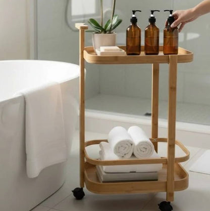 Desserte de Salle de Bain en Bambou à Roulettes – Chariot de Rangement Spa