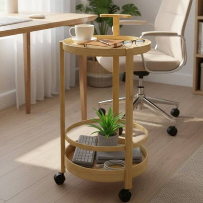 Desserte Ronde en Bambou à Roulettes – Table d'Appoint et Bout de Canapé