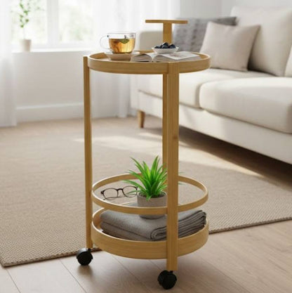 Desserte Ronde en Bambou à Roulettes – Table d'Appoint et Bout de Canapé